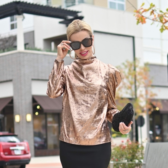 Women's Puff Shoulder Mock Neck Blouse - Future Collective - Picture 2 of 10